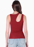 Blusa sin mangas con cut out en escote color vino para mujer - Flashy