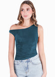 Blusa sin mangas con escote asimétrico color azul para mujer - Flashy