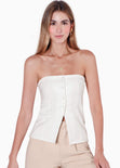 Blusa strapless con botones color blanco, marfil para mujer - Flashy