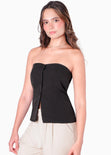 Blusa strapless con botones color negro para mujer - Flashy