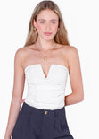 Blusa strapless con escote en v color blanco, marfil para mujer - Flashy