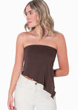Blusa strapless color café para mujer - Flashy