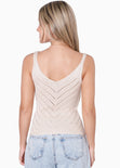 Blusa tejida de tiras con escote en v color beige para mujer - Flashy