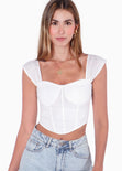 Blusa tipo corset con mangas efecto drapeado color blanco, marfil para mujer - Flashy