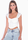 Blusa tipo corset con mangas efecto drapeado color blanco, marfil para mujer - Flashy