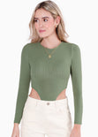 Body costillero manga larga color verde para mujer - Flashy