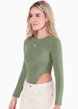 Body costillero manga larga color verde para mujer - Flashy