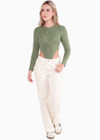 Body costillero manga larga color verde para mujer - Flashy