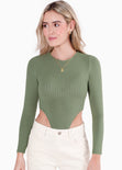 Body costillero manga larga color verde para mujer - Flashy
