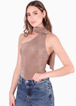 Body de un solo hombro con gargantilla color beige para mujer - Flashy
