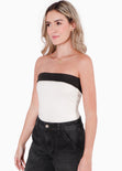 Body strapless con franja en contraste en escote color blanco, marfil para mujer - Flashy