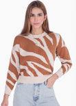 Buzo tejido de animal print color beige para mujer - Flashy