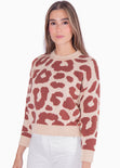 Buzo tejido de animal print color terracota para mujer - Flashy