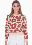 Buzo tejido de animal print color terracota para mujer - Flashy