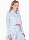 Camisa crop manga larga con botones color azul para mujer - Flashy