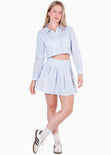 Camisa crop manga larga con botones color azul para mujer - Flashy