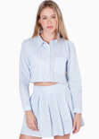 Camisa crop manga larga con botones color azul para mujer - Flashy