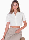 Camisa de botones manga corta color marfil para mujer - Flashy