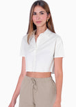 Camisa de botones manga corta color marfil para mujer - Flashy