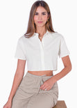 Camisa de botones manga corta color marfil para mujer - Flashy