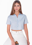 Camisa de botones manga corta color azul para mujer - Flashy