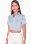 Camisa de botones manga corta color azul para mujer - Flashy