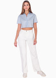 Camisa de botones manga corta color azul para mujer - Flashy