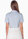 Camisa de botones manga corta color azul para mujer - Flashy