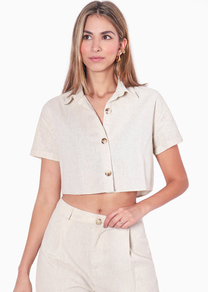 Camisa de botones tipo lino manga corta - RHONDA