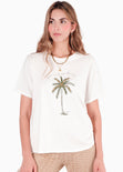 Camiseta básica con estampado de palmera "Joy in summer" color blanco, marfil para mujer - Flashy