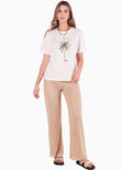 Camiseta básica con estampado de palmera "Joy in summer" color blanco, marfil para mujer - Flashy