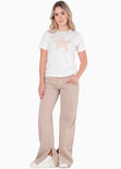 Camiseta con detalle de estrella en rib color blanco, marfil para mujer - Flashy