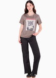 Camiseta con estampado de gato color café para mujer - Flashy