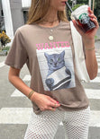 Camiseta con estampado de gato color café para mujer - Flashy
