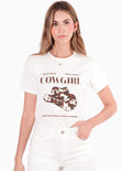 Camiseta con estampado de sombrero color blanco, marfil para mujer - Flashy
