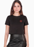 Camiseta crop con bordado de corazón color negro para mujer - Flashy
