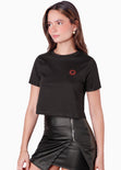 Camiseta crop con bordado de corazón color negro para mujer - Flashy