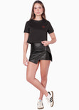 Camiseta crop con bordado de corazón color negro para mujer - Flashy