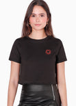 Camiseta crop con bordado de corazón color negro para mujer - Flashy