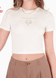Camiseta crop con bordado "Estás hecha para brillar" color beige para mujer - Flashy