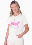 Camiseta estampada "Cats are my favorite people" color blanco, marfil para mujer - Flashy