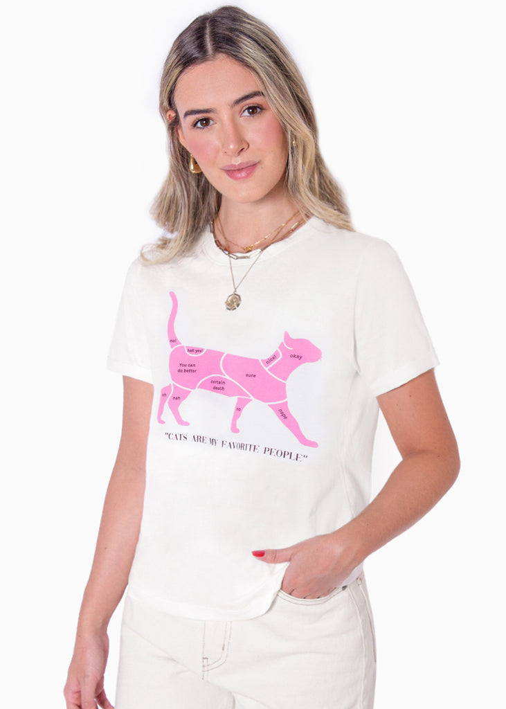 Camiseta estampada "Cats are my favorite people"  para mujer - Flashy