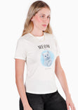 Camiseta estampada "Meow" color blanco, marfil para mujer - Flashy