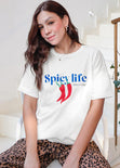 Camiseta oversized estampada "Spicy Life" color blanco, marfil para mujer - Flashy