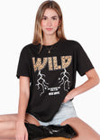 Camiseta oversized estampada "Wild" color negro para mujer - Flashy