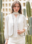 Chaleco abierto con entrelazado decorativo en contraste color blanco, marfil para mujer - Flashy