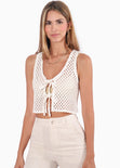 Chaleco con anudado en frente y tela tipo crochet color blanco, marfil para mujer - Flashy