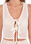 Chaleco con anudado en frente y tela tipo crochet color blanco, marfil para mujer - Flashy