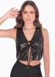 Chaleco con lentejuelas y anudados en frente color negro para mujer - Flashy
