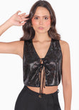 Chaleco con lentejuelas y anudados en frente color negro para mujer - Flashy